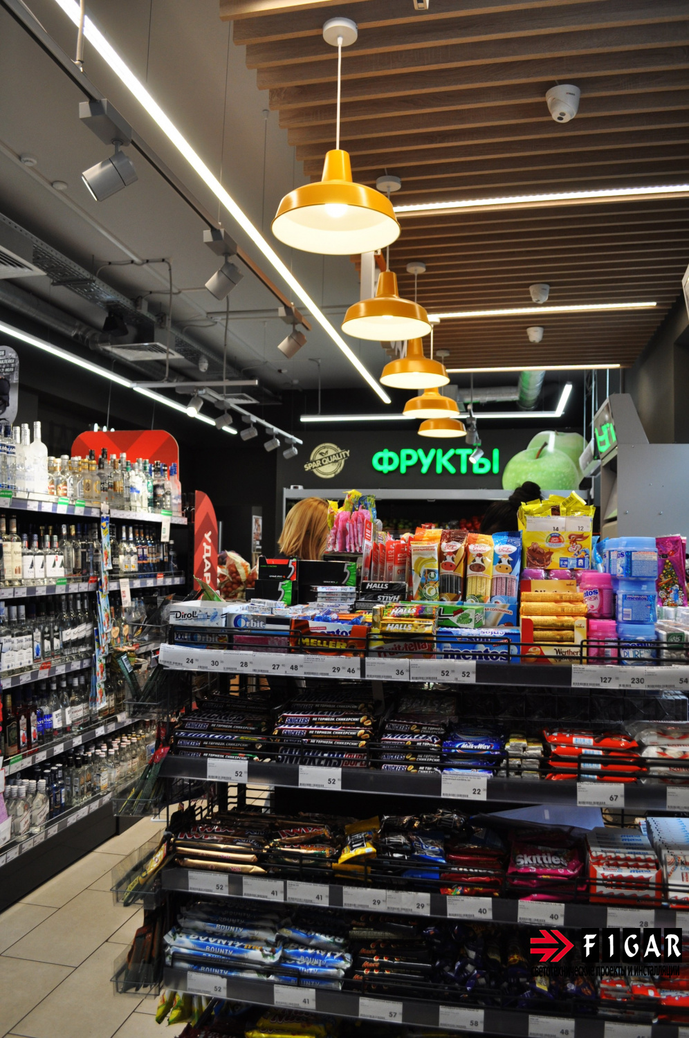 Освещение в супермаркете "EUROSPAR" Новопесчаная